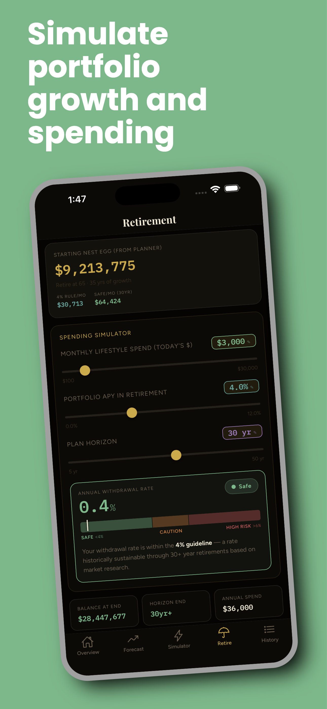 Vault spending simulator screen